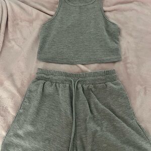 Gray Ribbed Tank and Jogger Set